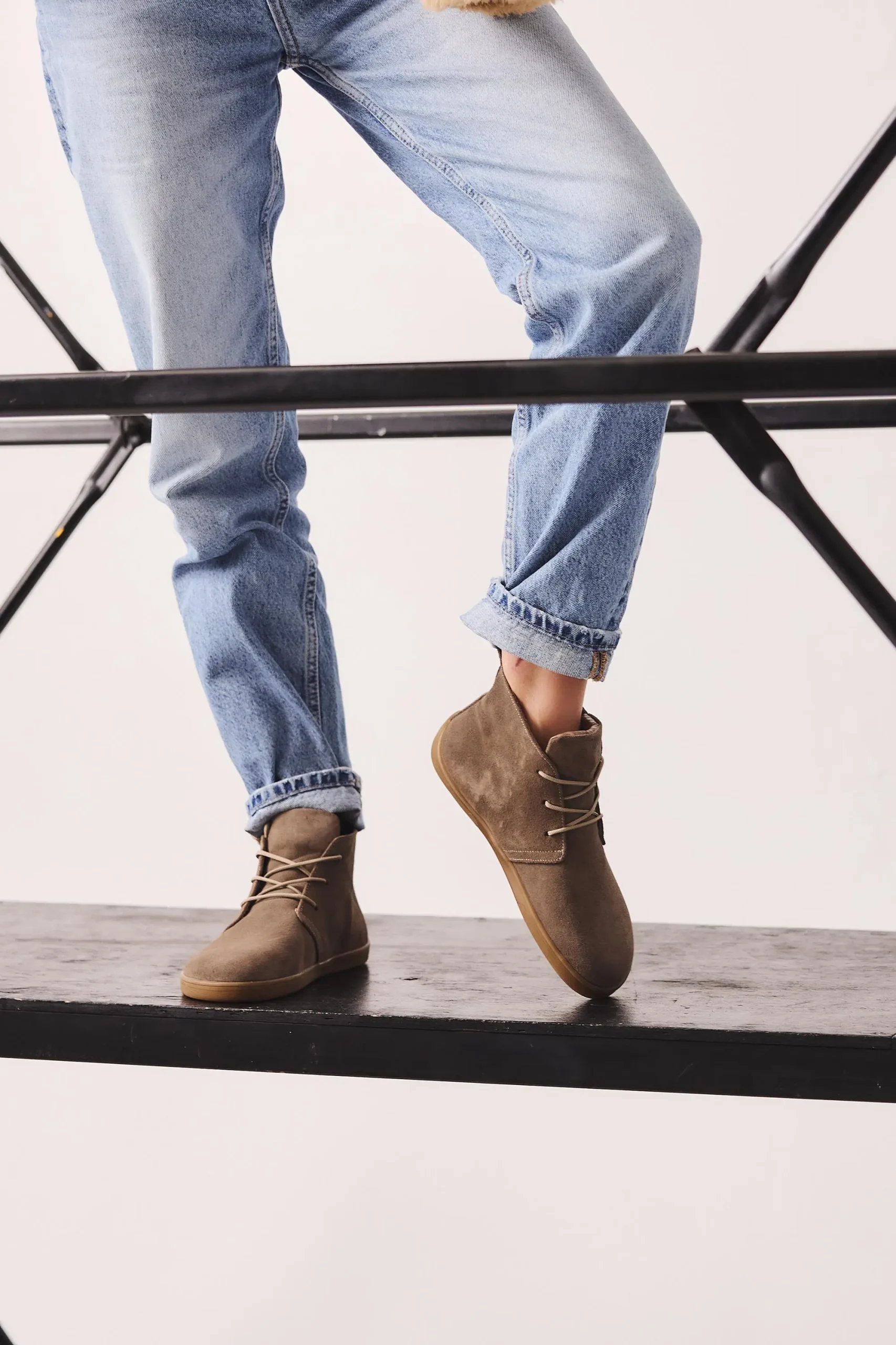 Barefoot Boots Gray Suede Ankle Boots With Wide