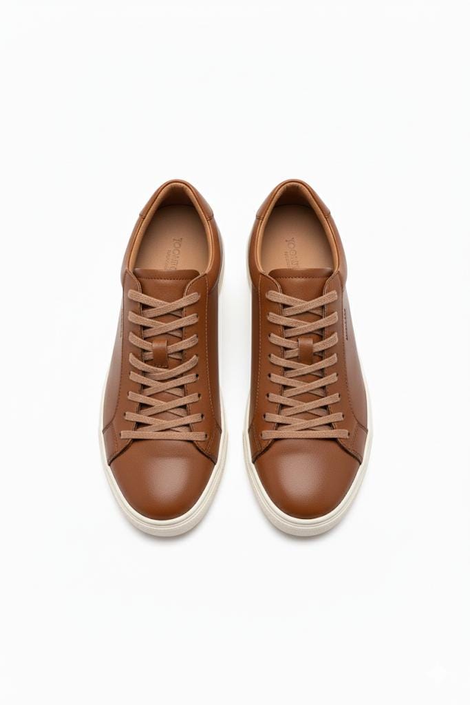 Men's Brown Leather Sneakers Casual Lowtop Trainers Bella