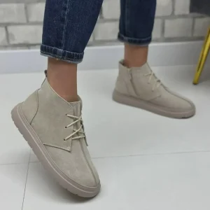 Handmade Beige Suede Boots Women Comfortable Demi Season