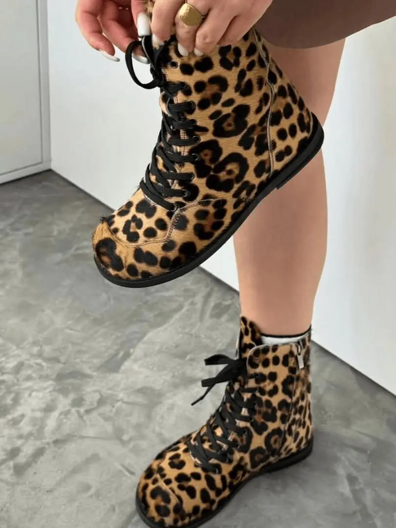 Winter Black Leather Boots Women Handmade Anatomical Lace