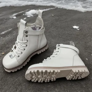 Black Leather Combat Boots For Women Handmade Winter